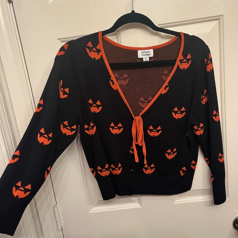 Unique Vintage Black and Orange Pumpkin Cardigan